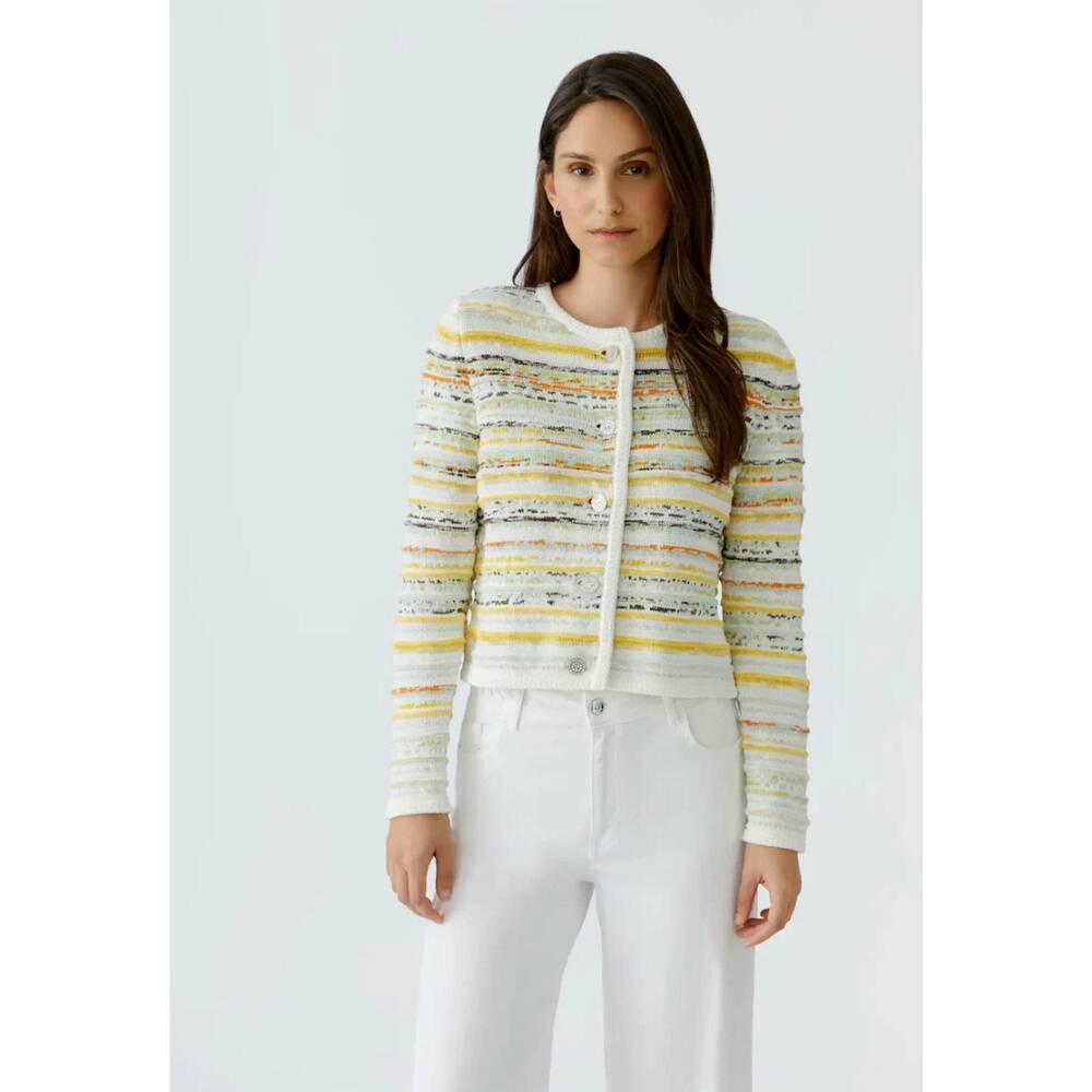 NEW OUI striped knit cardigan in white/yellow